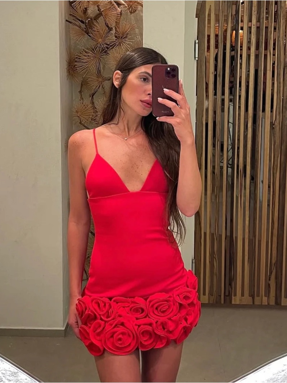 Zara Ref 4773/630 Red Rosette Hem Mini Slip Dress NWT Size S